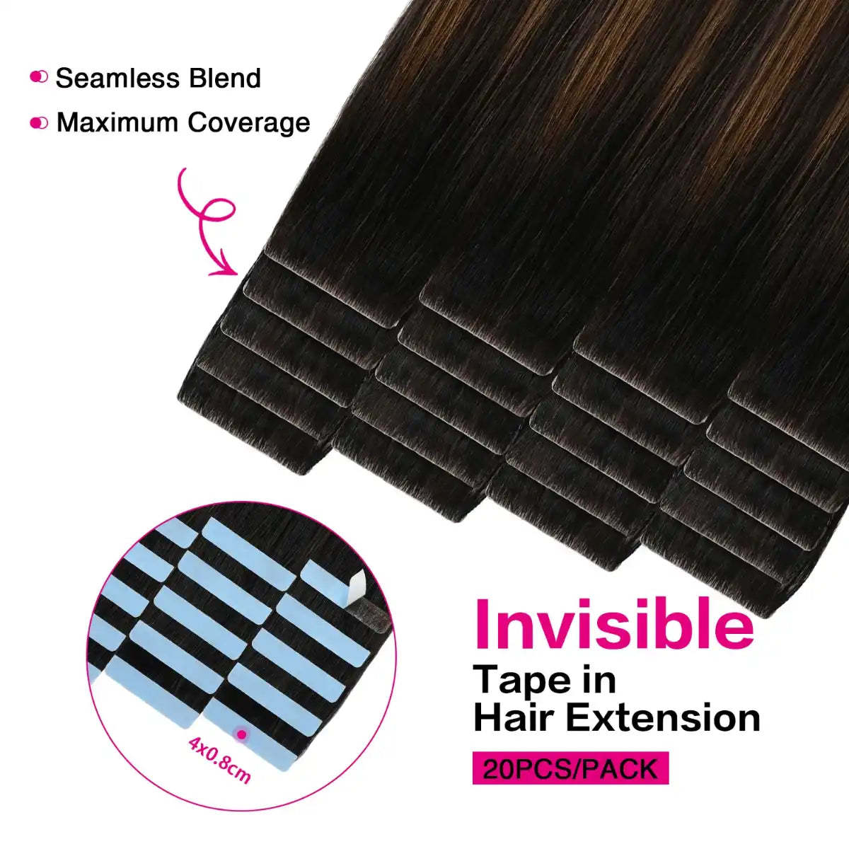 Natural Black / Chestnut Brown Balayage (#P1B/6/T1B) SUYYA Invisible Tape in Hair Extensions