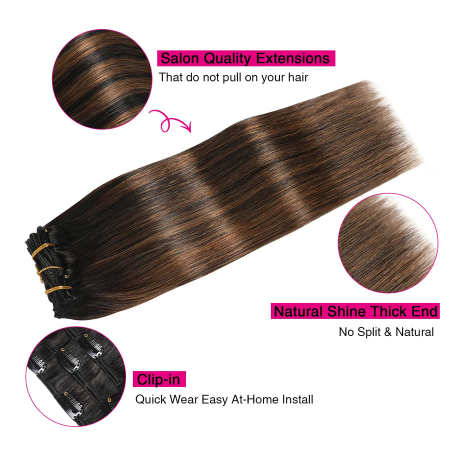 Natural Black / Chestnut Brown Balayage (#P1B/6/T1B) Clip In Hair Extensions