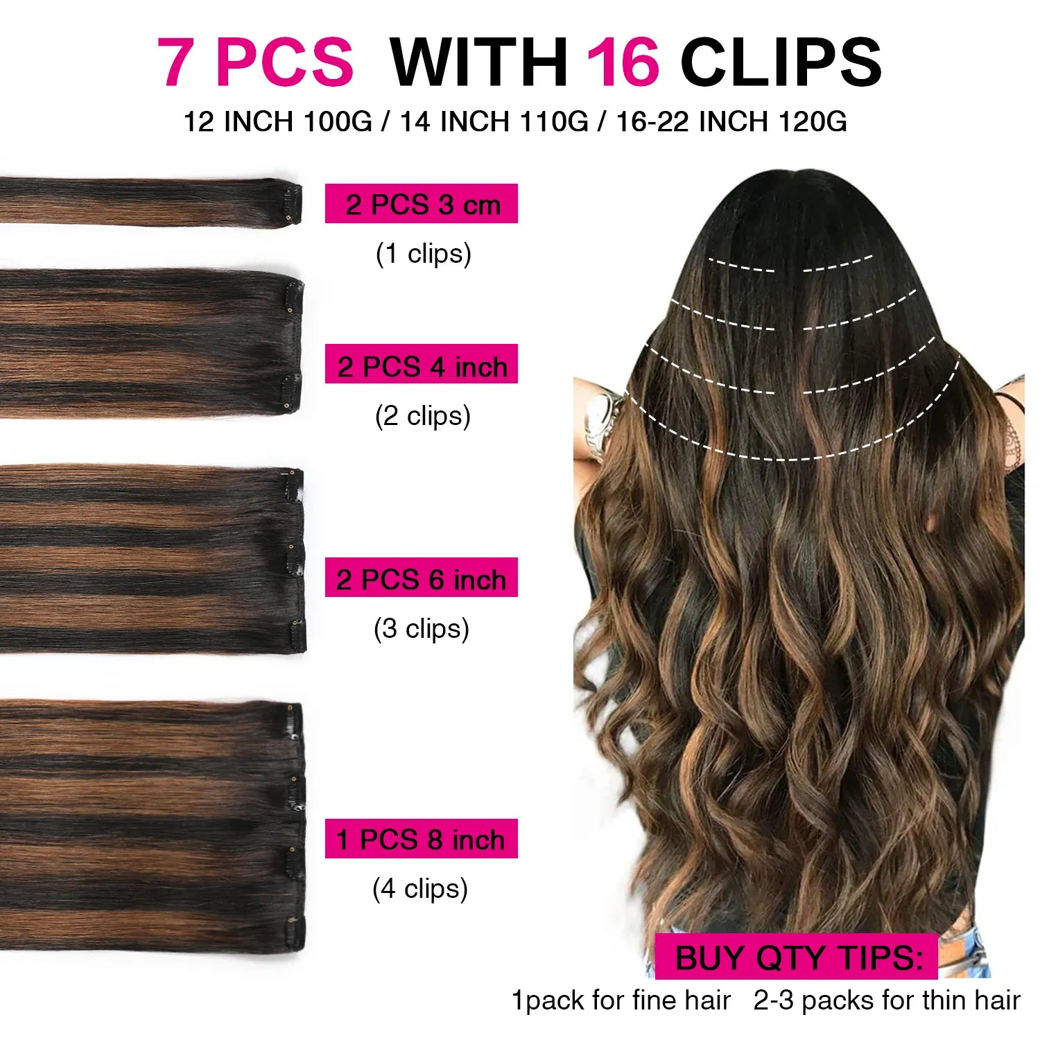 Natural Black / Chestnut Brown Balayage (#P1B/6/T1B) Clip In Hair Extensions