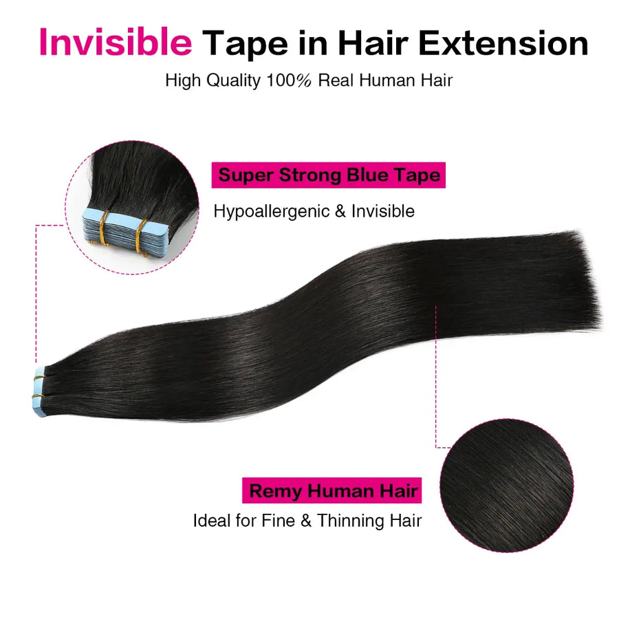 Natural Black (#1B) SUYYA Invisible Tape in Hair Extensions