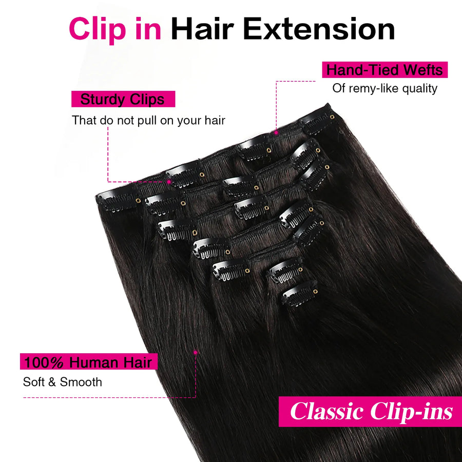 Suyya Hair Natural Black (#1B) Clip In Hair Extensions