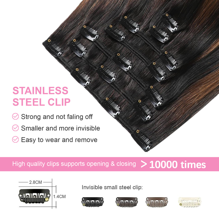 Natural Black / Chestnut Brown Balayage (#P1B/6/T1B) Clip In Hair Extensions