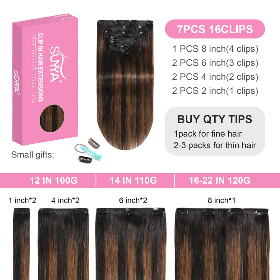 Natural Black / Chestnut Brown Balayage (#P1B/6/T1B) Clip In Hair Extensions