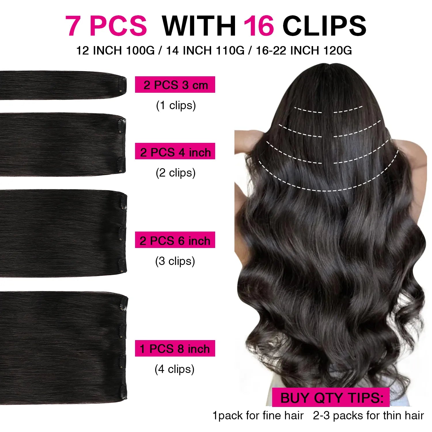 Natural Black (#1B) Clip In Hair Extensions