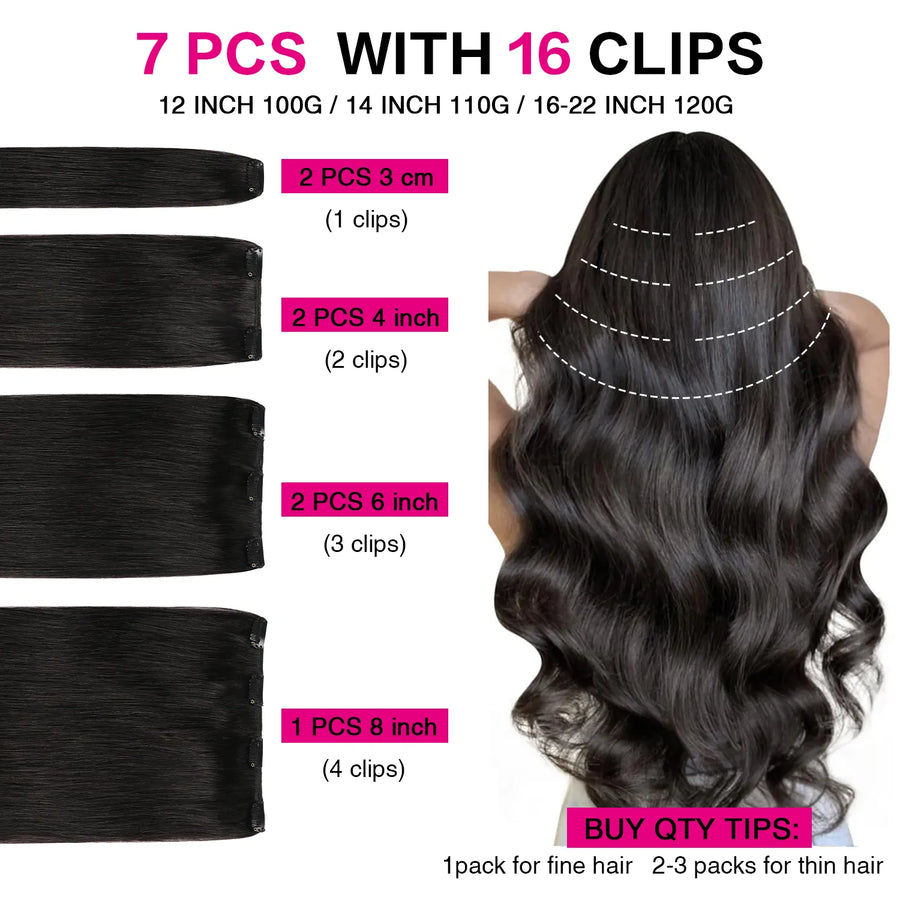 Suyya Hair Natural Black (#1B) Clip In Hair Extensions