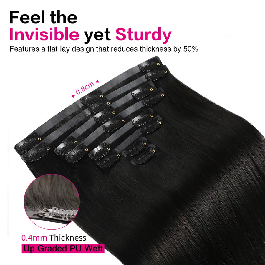 Suyya Seamless Clip In Hair Extensions 8Pcs Natural Black (#1B)