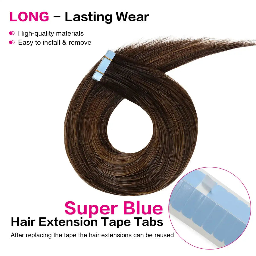 Suyya Invisible Tape in Hair Extensions Darkest Brown Balayage (#P2/6/T2) 20Pcs
