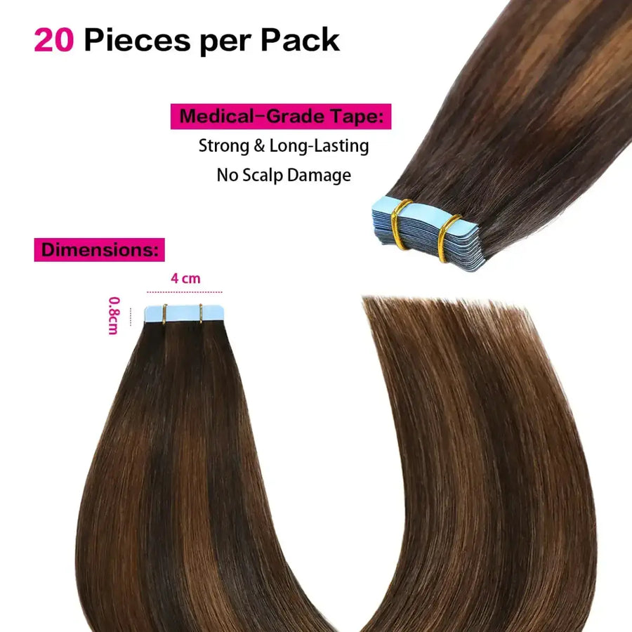 SUYYA Remy Tape-In Hair Extensions Darkest Brown Balayage (#P2/6/T2) 20Pcs