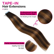 SUYYA Remy Human Tape-In Hair Extensions Balayage Darkest Brown  Light Brown (#P2/8/T2) 20Pcs