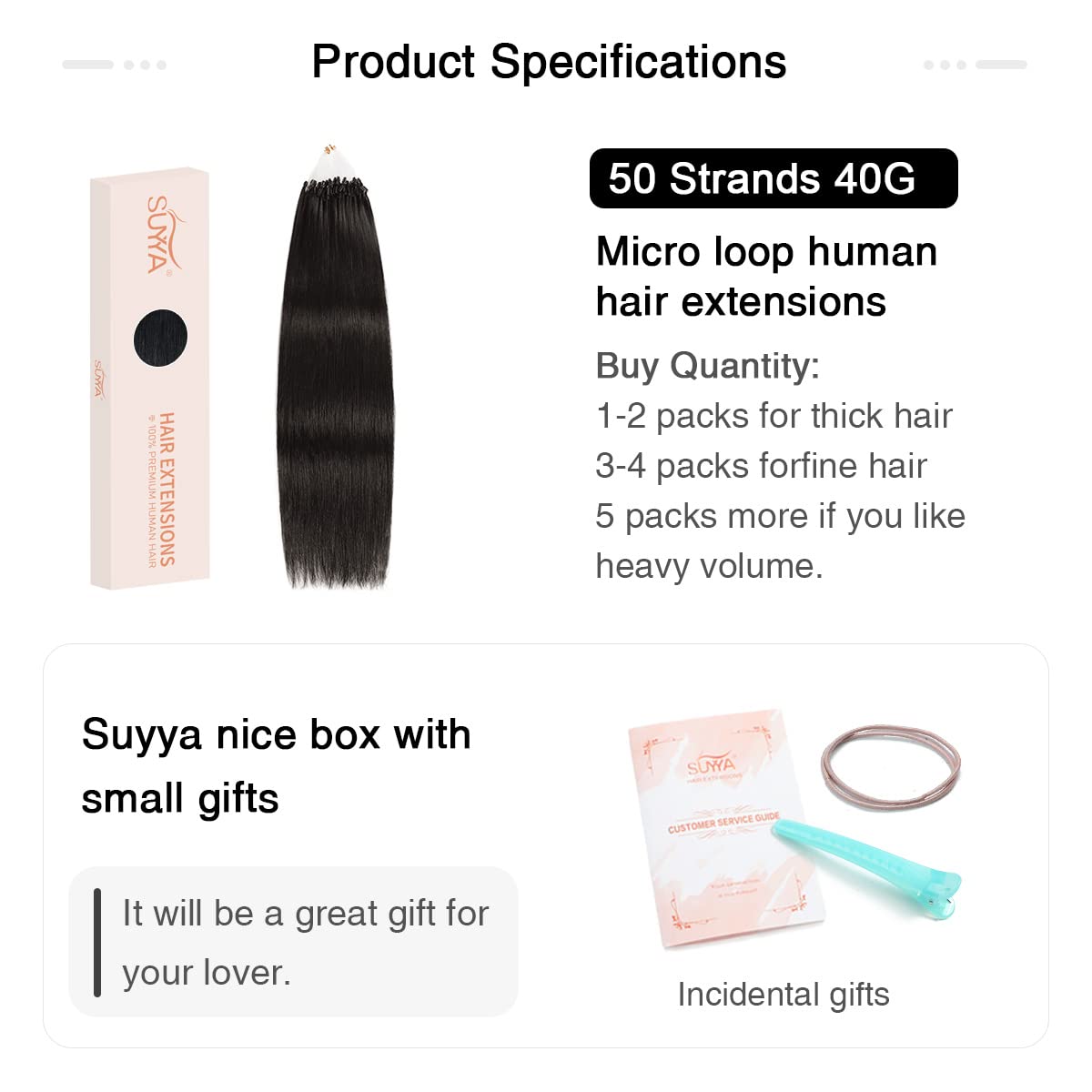 Natural Black (#1B) Micro Loop Hair Extensions