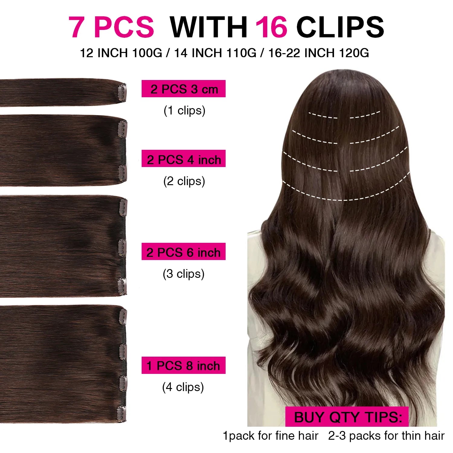 Darkest Brown (#2) Clip In Hair Extensions Suyya Human Hair