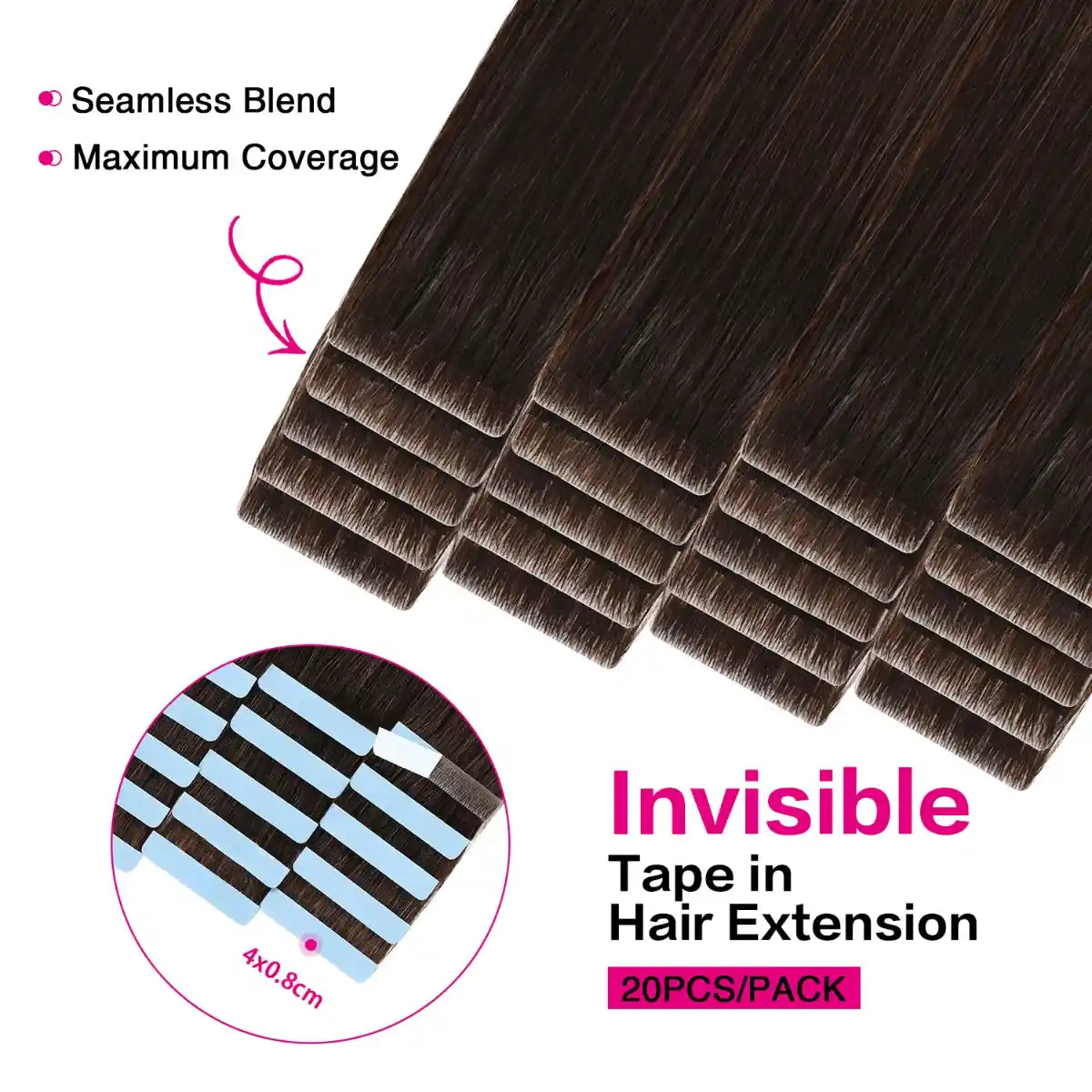 Darkest Brown (#2) SUYYA Invisible Tape in Hair Extensions