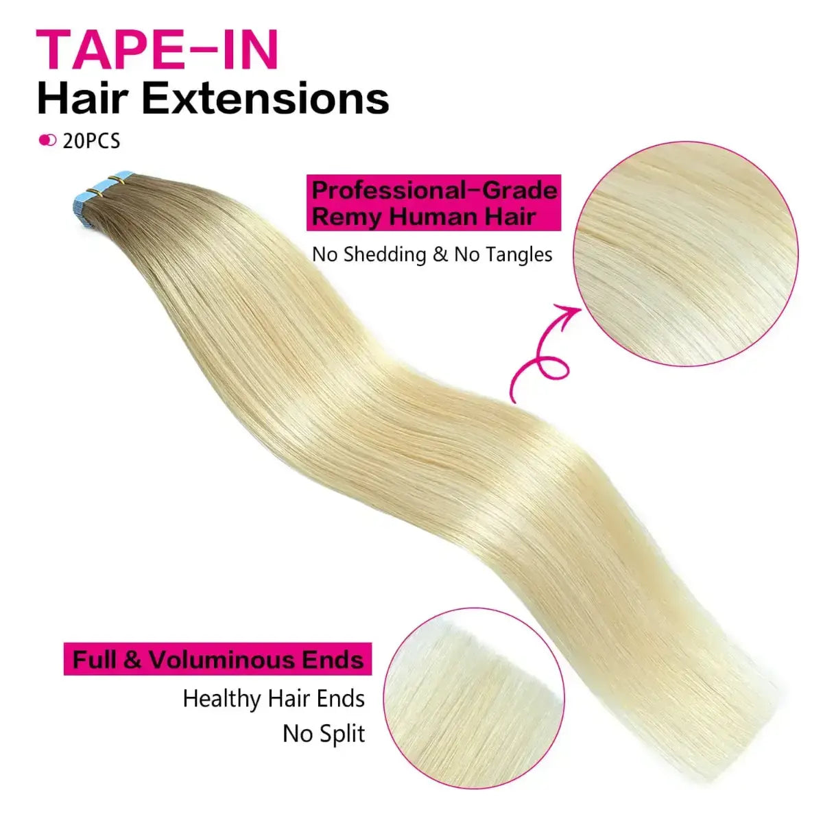 SUYYA Ash Blonde / Medium Blonde / Platinum Blonde Balayage (#P22/60/T18) Tape-In Hair Extensions | 20Pcs