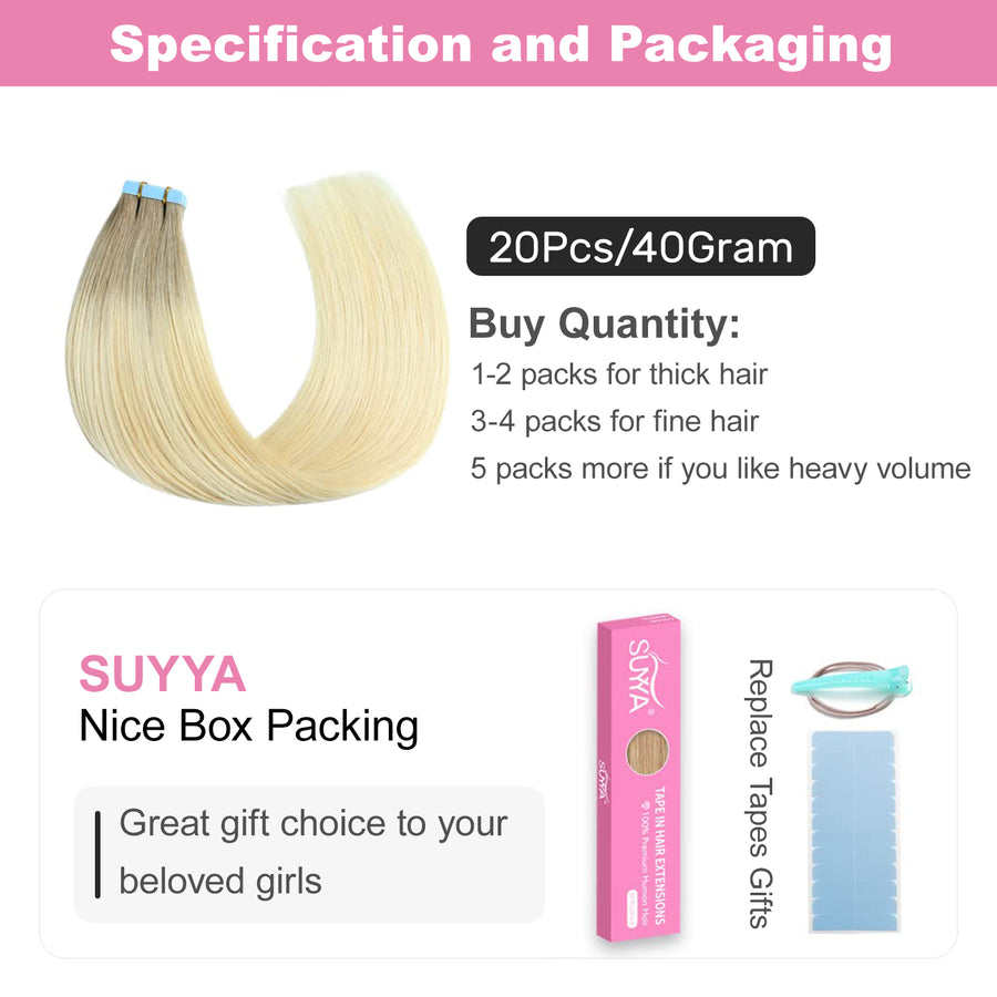 Ash Blonde / Medium Blonde / Platinum Blonde Balayage (#P22/60/T18) Tape-In Hair Extensions | 20Pcs