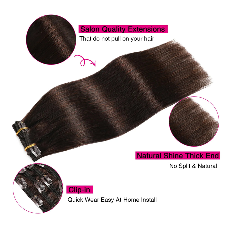 Darkest Brown (#2) Clip In Hair Extensions Suyya Human Hair