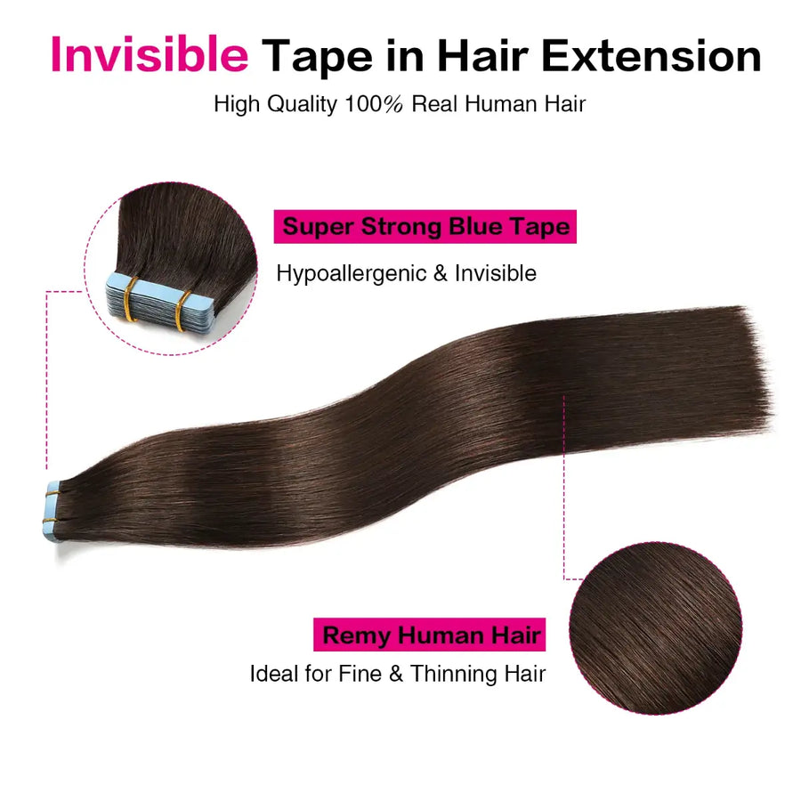 SUYYA Invisible Tape ins Darkest Brown (#2) Hair Extensions