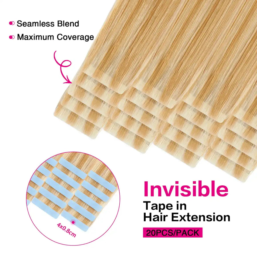 SUYYA Invisible Tape ins (#P27/613) Strawberry Blonde / Bleach Blonde Balayage  Hair Extensions