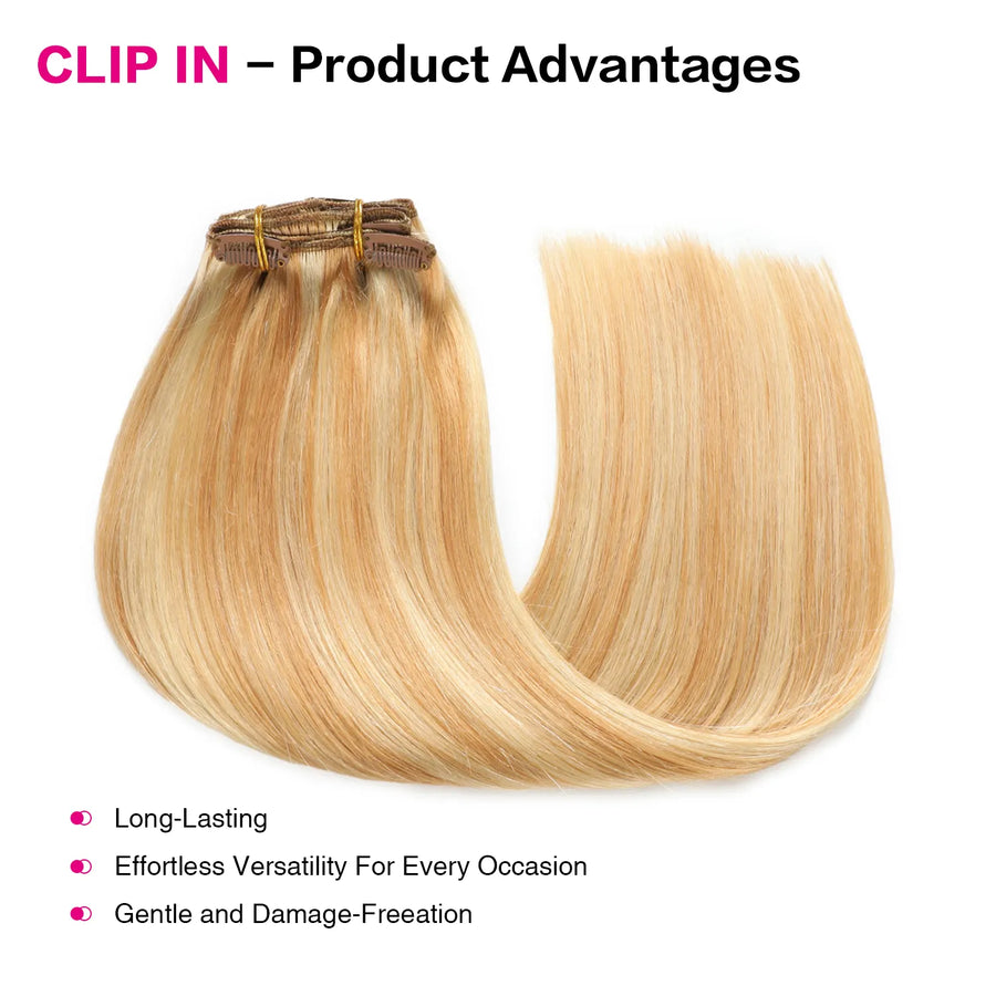 Suyya Clip In Strawberry Blonde / Bleach Blonde Balayage (#P27/613) Human Hair Extensions