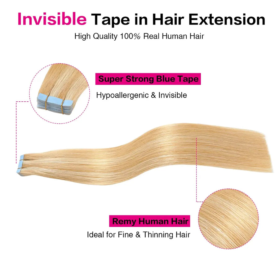 SUYYA Invisible Tape ins (#P27/613) Strawberry Blonde / Bleach Blonde Balayage  Hair Extensions