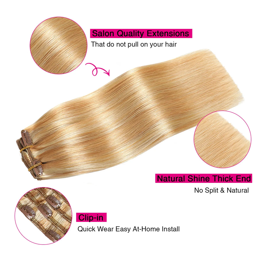 Suyya Clip In Strawberry Blonde / Bleach Blonde Balayage (#P27/613) Human Hair Extensions