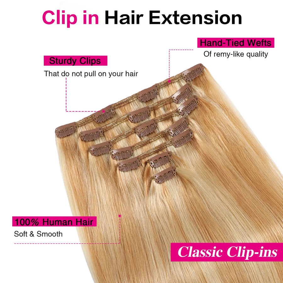 Suyya Clip In Strawberry Blonde / Bleach Blonde Balayage (#P27/613) Human Hair Extensions