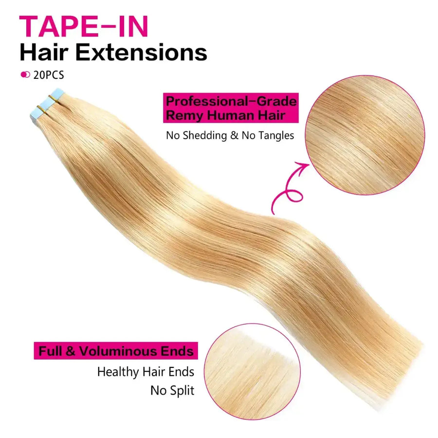 SUYYA Tape-In Hair Extensions 20Pcs Strawberry Blonde / Bleach Blonde Balayage (#P27/613)