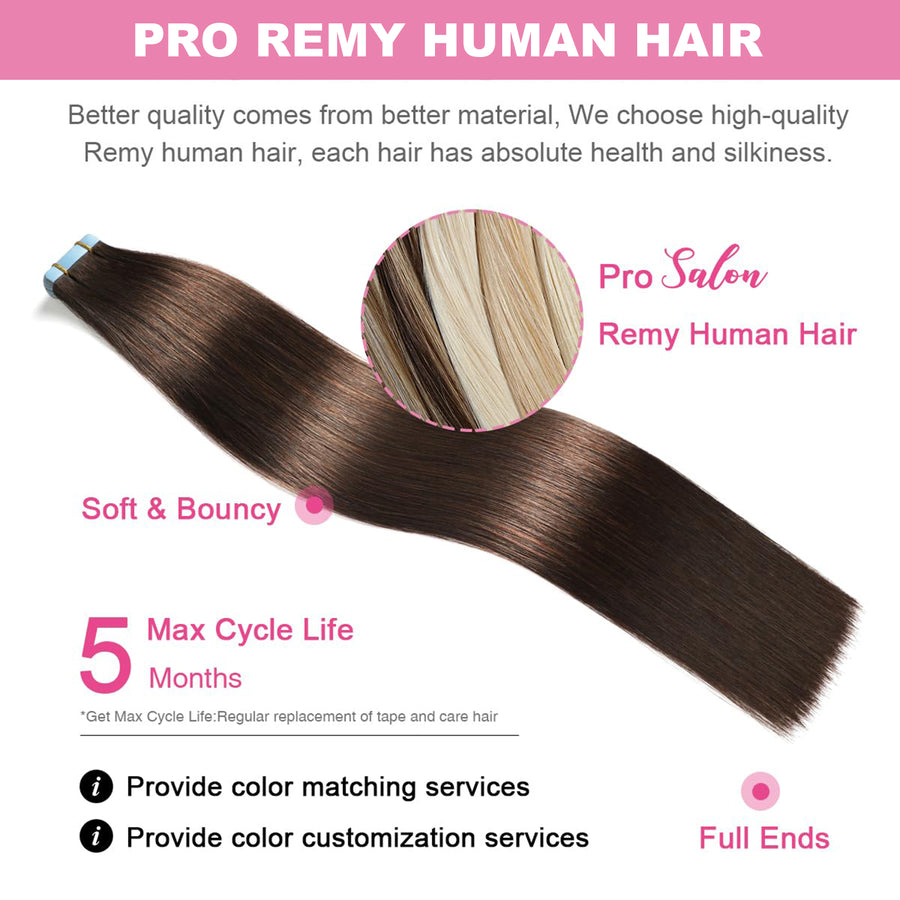 Darkest Brown (#2) Tape-In Hair Extensions | 20Pcs