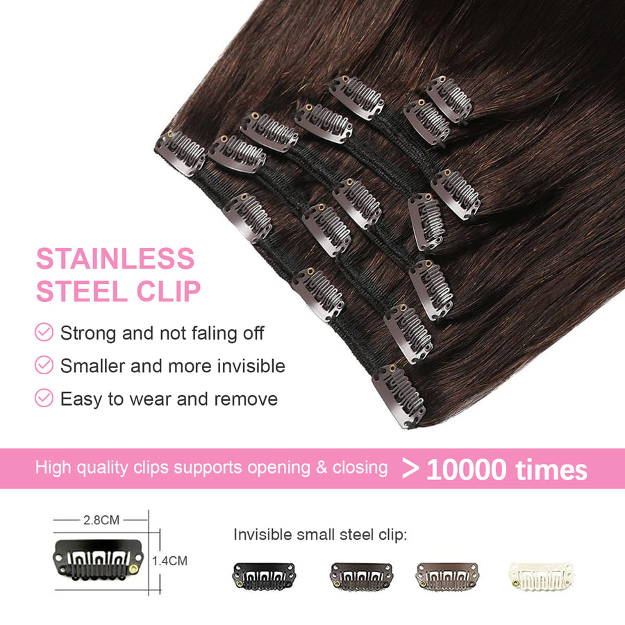 Darkest Brown (#2) Clip In Hair Extensions