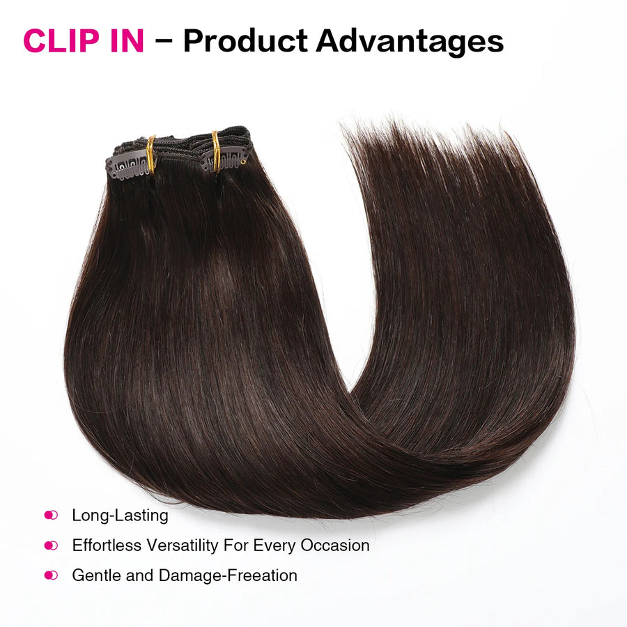Darkest Brown (#2) Clip In Hair Extensions Suyya Human Hair