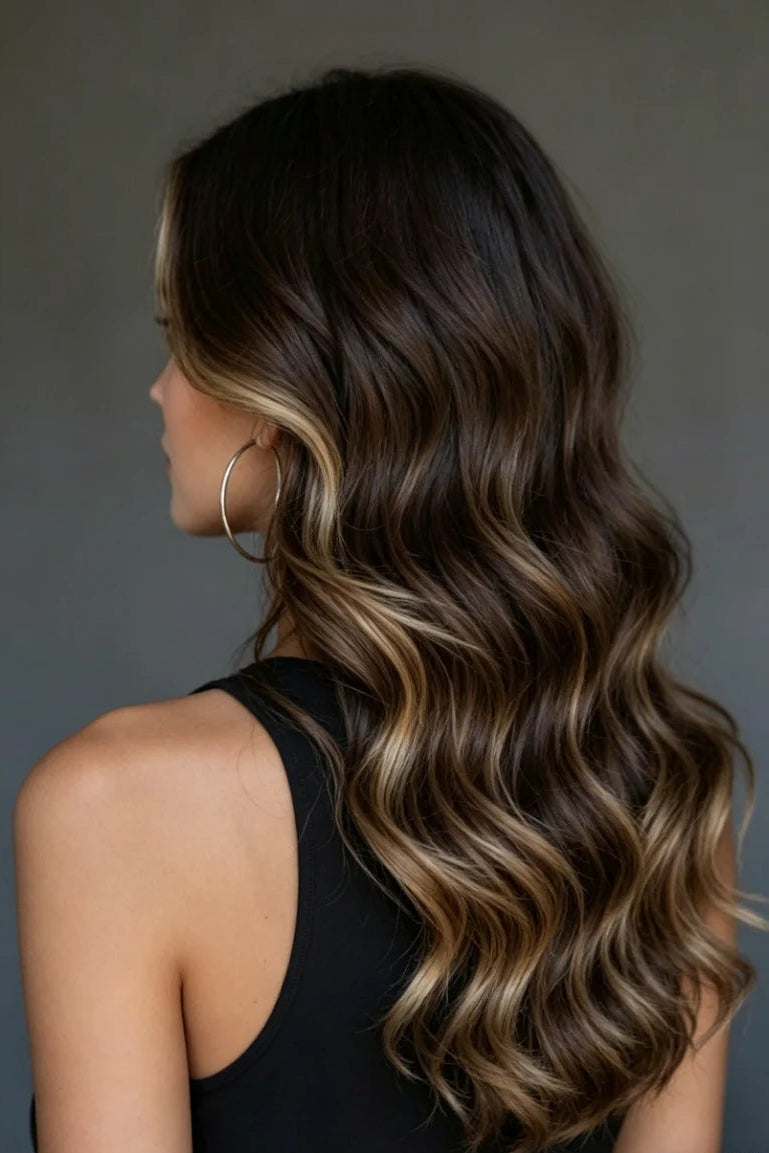 SUYYA Remy Invisible Tape ins (#P4/27/T4) Balayage Chocolate Brown / Caramel Blonde Hair Extensions 20Pcs