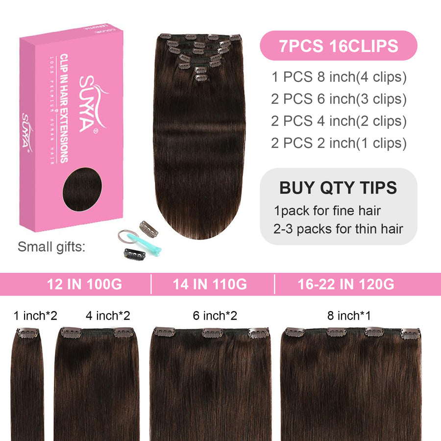 Darkest Brown (#2) Clip In Hair Extensions