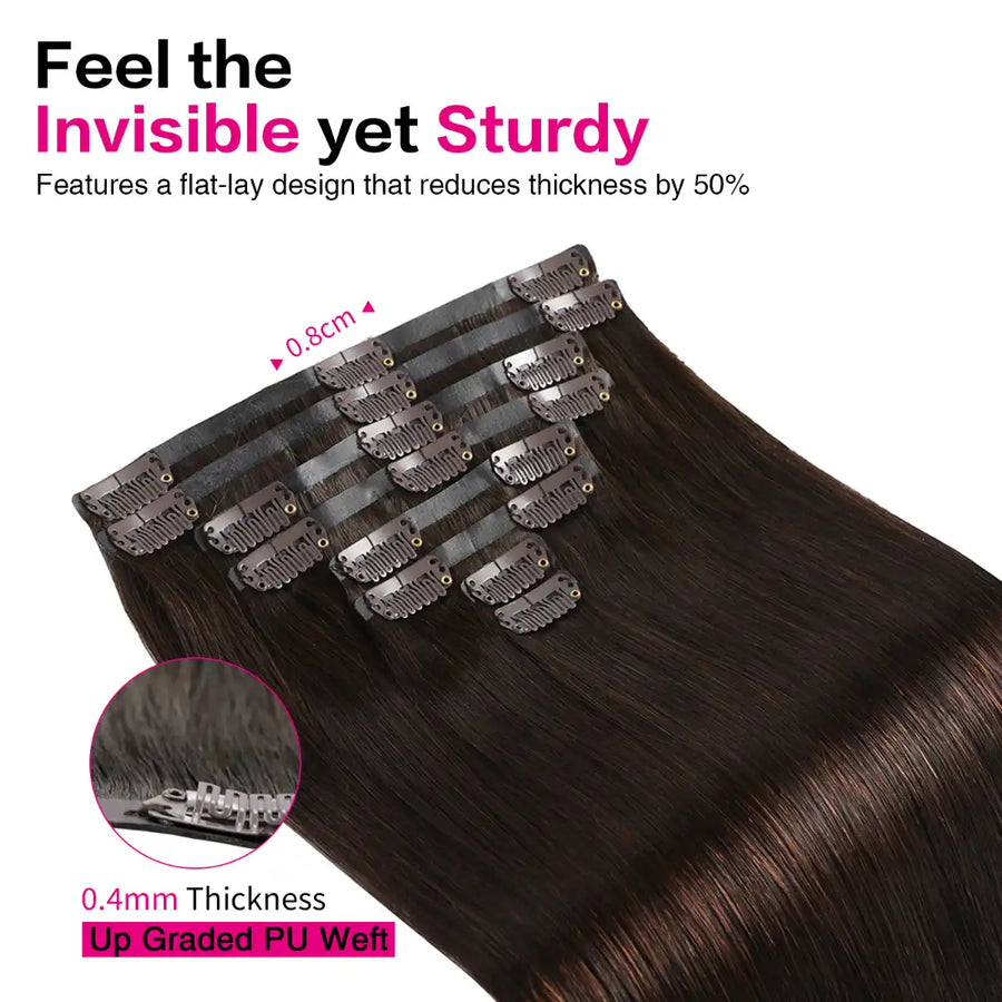 Suyya Remy Human 8Pcs Seamless Darkest Brown (#2) Clip In Hair Extensions