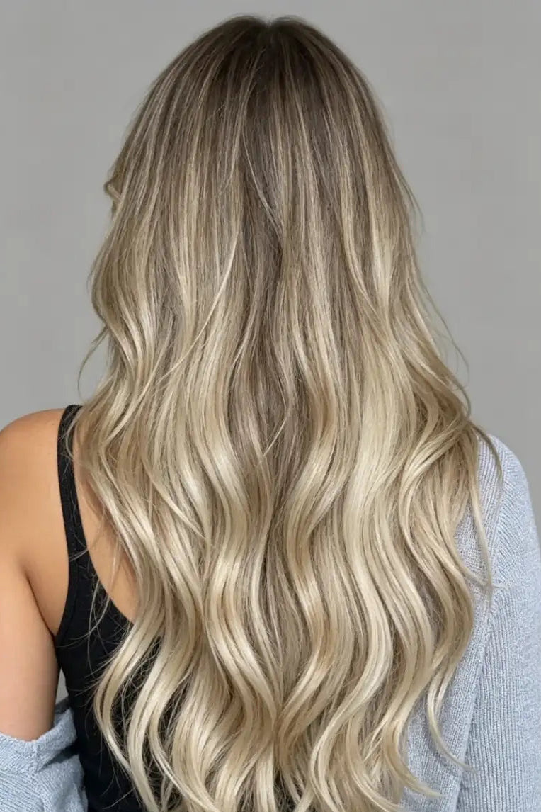 SUYYA Butterfly Weft Hair Extensions Ash Blonde / Bleach Blonde Balayage (#P18/613) Remy Human Hair