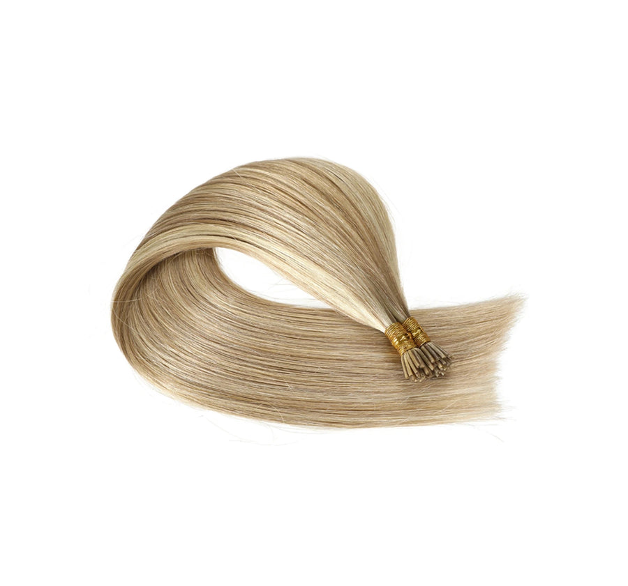 SUYYA Virgin Human Hair Prebonded I Tip Extensions Stick Tip Cold Fusion Hair  Ash Blonde / Bleach Blonde Balayage (#P18/613)