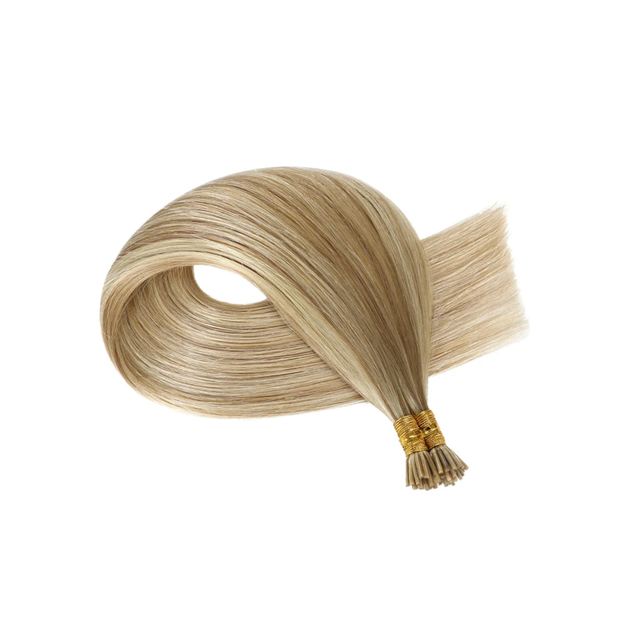 SUYYA Virgin Human Hair Prebonded I Tip Extensions Stick Tip Cold Fusion Hair  Ash Blonde / Bleach Blonde Balayage (#P18/613)