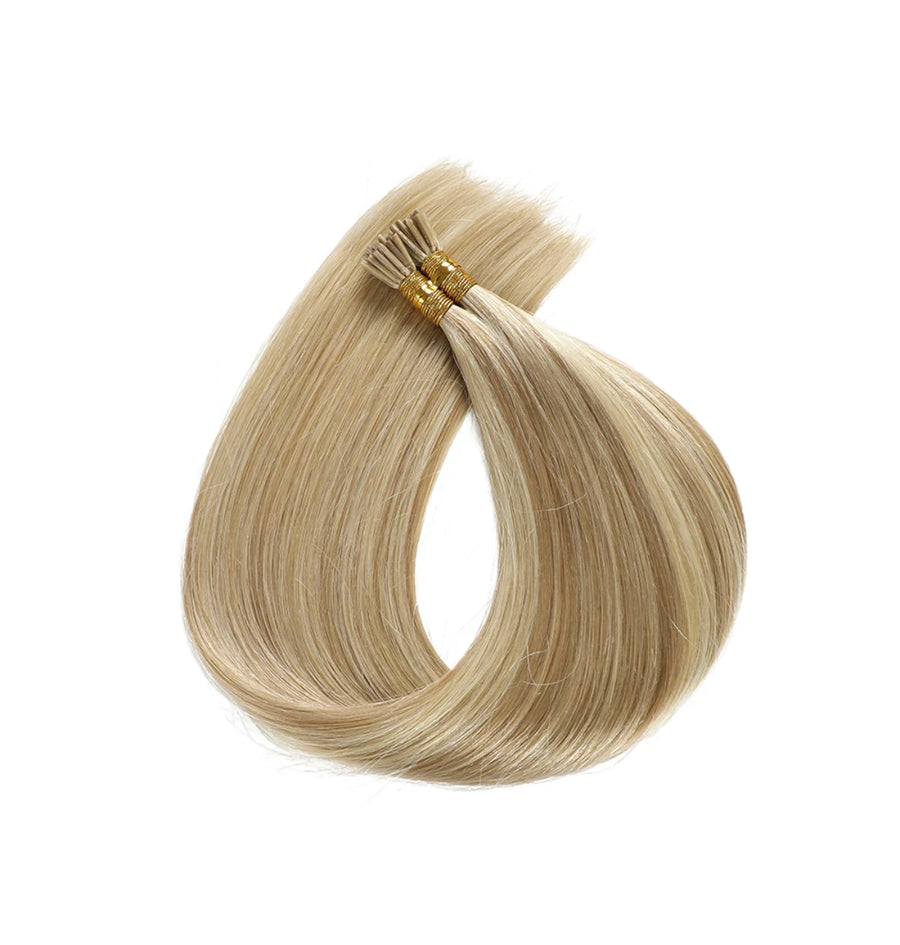 SUYYA Virgin Human Hair Prebonded I Tip Extensions Stick Tip Cold Fusion Hair  Ash Blonde / Bleach Blonde Balayage (#P18/613)