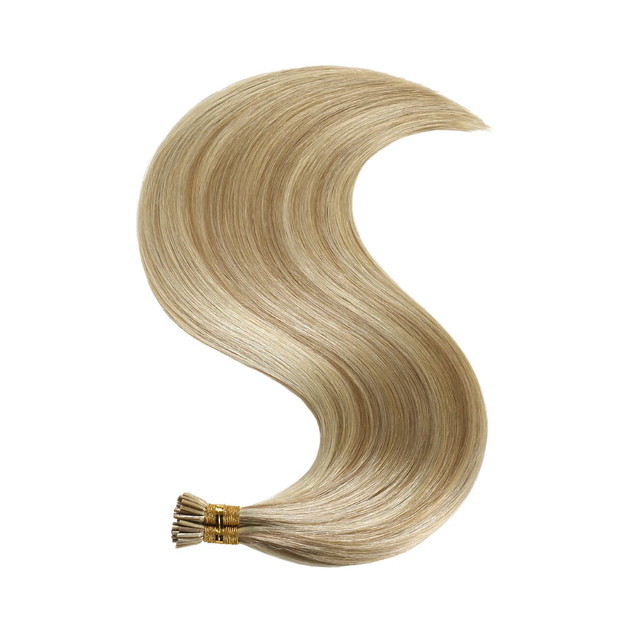 SUYYA Virgin Human Hair Prebonded I Tip Extensions Stick Tip Cold Fusion Hair  Ash Blonde / Bleach Blonde Balayage (#P18/613)