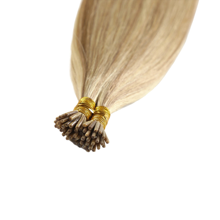 SUYYA Virgin Human Hair Prebonded I Tip Extensions Stick Tip Cold Fusion Hair  Ash Blonde / Bleach Blonde Balayage (#P18/613)