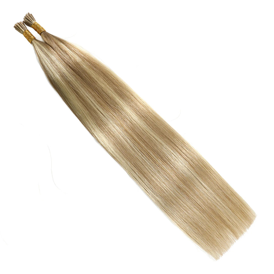 SUYYA Virgin Human Hair Prebonded I Tip Extensions Stick Tip Cold Fusion Hair  Ash Blonde / Bleach Blonde Balayage (#P18/613)