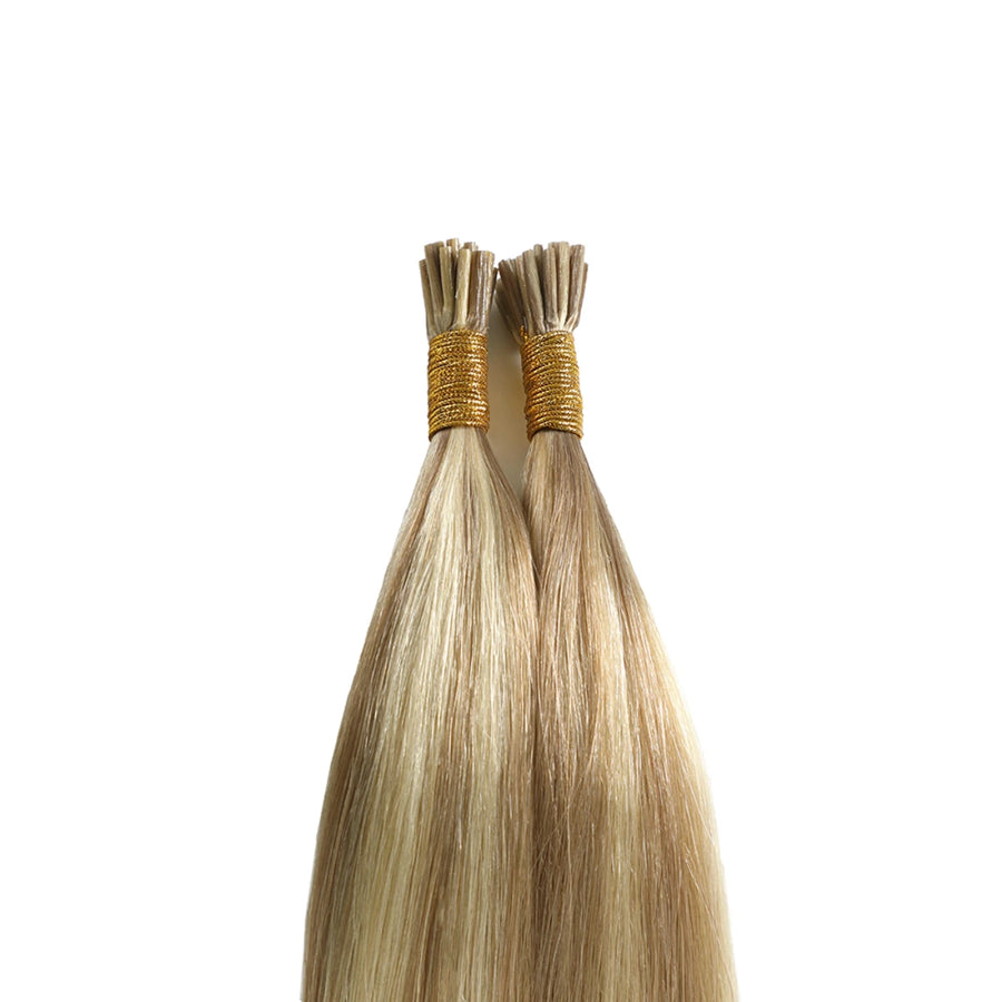 SUYYA Virgin Human Hair Prebonded I Tip Extensions Stick Tip Cold Fusion Hair  Ash Blonde / Bleach Blonde Balayage (#P18/613)
