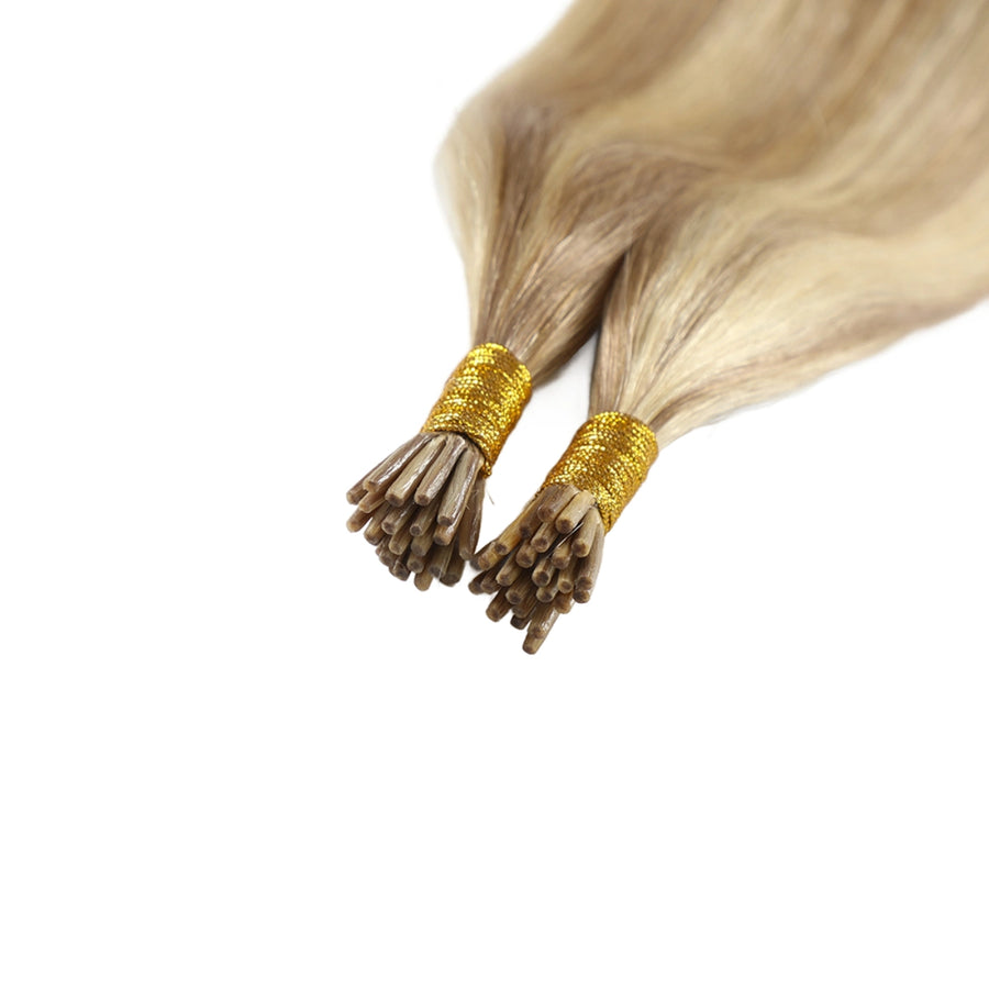 SUYYA Virgin Human Hair Prebonded I Tip Extensions Stick Tip Cold Fusion Hair  Ash Blonde / Bleach Blonde Balayage (#P18/613)