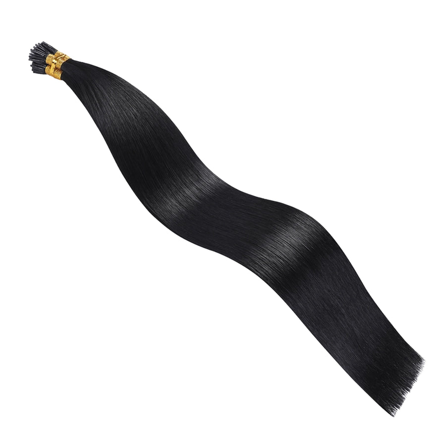 SUYYA Virgin Human Hair Prebonded I Tip Extensions Stick Tip Cold Fusion Hair Jet Black (#1)
