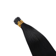 SUYYA Virgin Human Hair Prebonded I Tip Extensions Stick Tip Cold Fusion Hair Jet Black (#1)