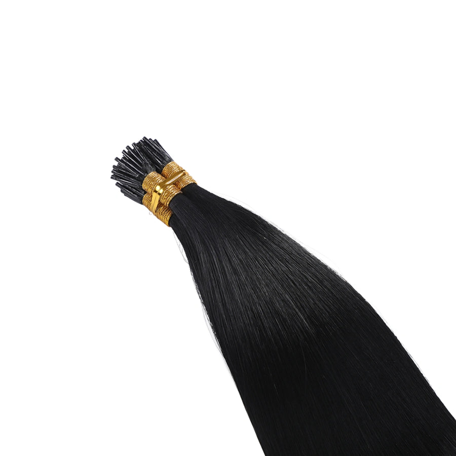 SUYYA Virgin Human Hair Prebonded I Tip Extensions Stick Tip Cold Fusion Hair Jet Black (#1)