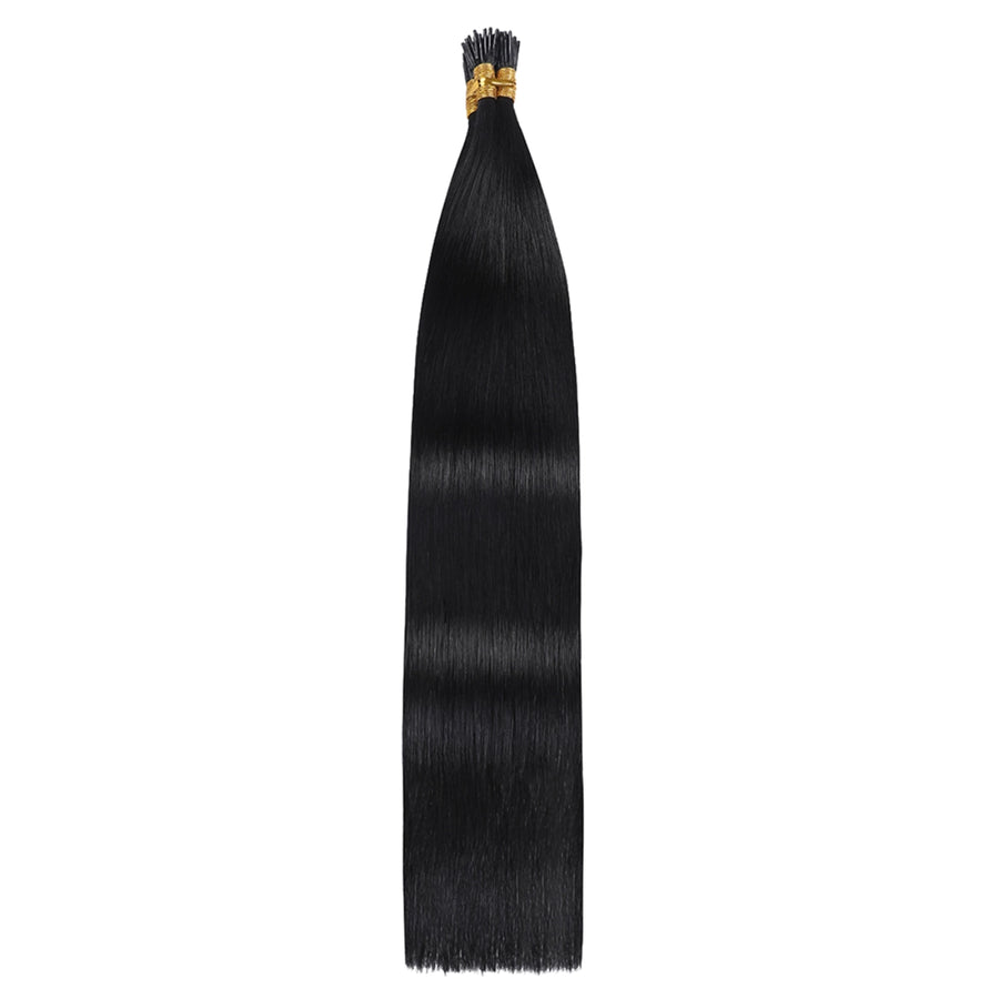 SUYYA Virgin Human Hair Prebonded I Tip Extensions Stick Tip Cold Fusion Hair Jet Black (#1)