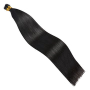 SUYYA I-Tip Extensions 100% Remy Human Hair Stick Tip Cold Fusion Hair Natural Black (#1B）