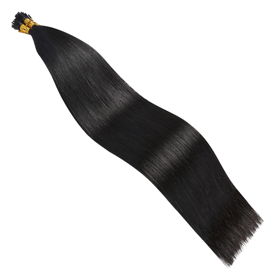 SUYYA I-Tip Extensions 100% Remy Human Hair Stick Tip Cold Fusion Hair Natural Black (#1B）