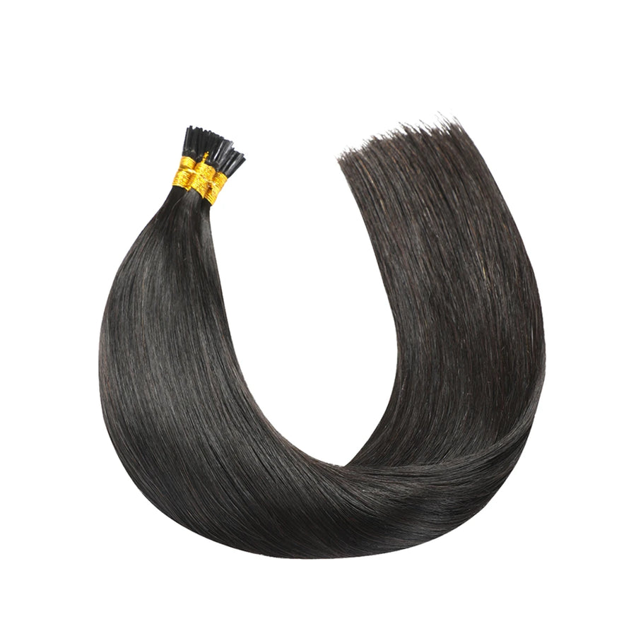 SUYYA I-Tip Extensions 100% Remy Human Hair Stick Tip Cold Fusion Hair Natural Black (#1B）