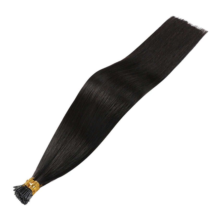 SUYYA I-Tip Extensions 100% Remy Human Hair Stick Tip Cold Fusion Hair Natural Black (#1B）