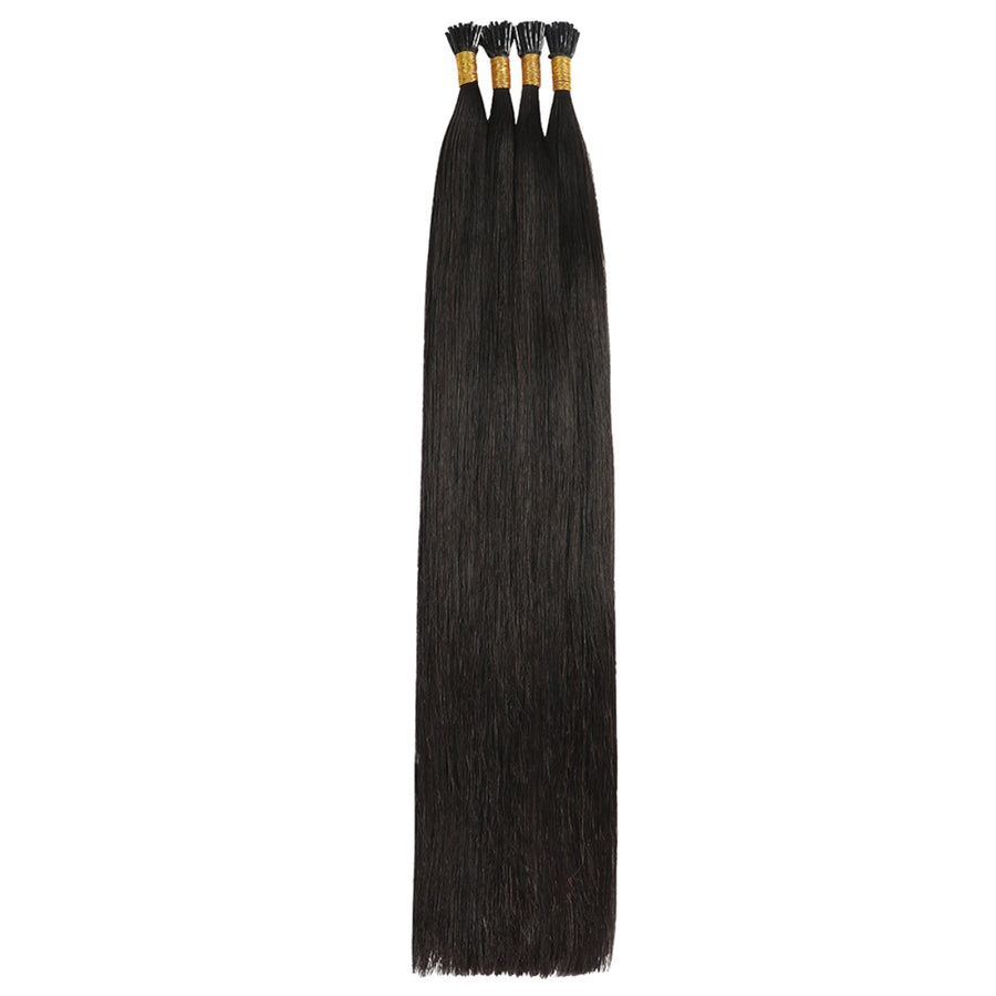 SUYYA I-Tip Extensions 100% Remy Human Hair Stick Tip Cold Fusion Hair Natural Black (#1B）